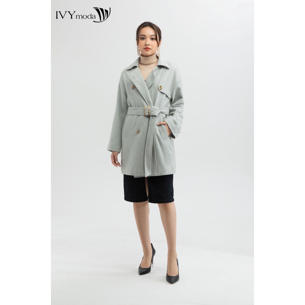 [Mã WABRSB55 giảm 12% đơn 250K] Áo khoác dạ nữ vạt đắp chéo kèm đai MS 71B8431
