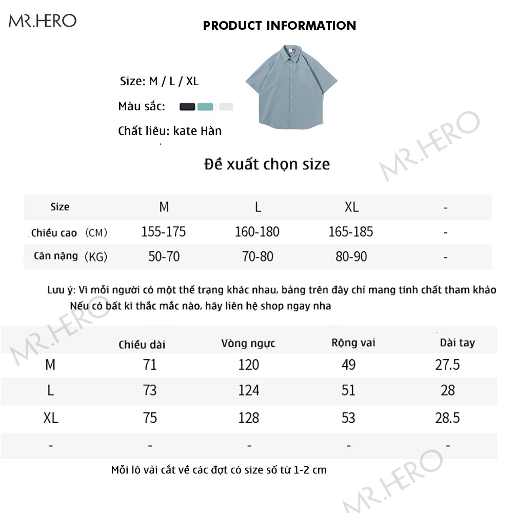 Áo Sơ Mi Tay Lỡ Nam Nữ, Form Rộng, Cổ Bẻ Có Túi 3 Màu Tự Chọn Phong Cách Hàn Quốc MR Hero SMK3 | BigBuy360 - bigbuy360.vn