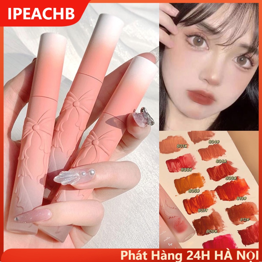 Son Môi Mềm Mịn Như Nhung Dưỡng Màu Sắc Tự Nhiên Chống Thấm Nước Lâu Trôi Thiết Kế Vỏ Hình Nơ Thời Trang Ngọt Ngào