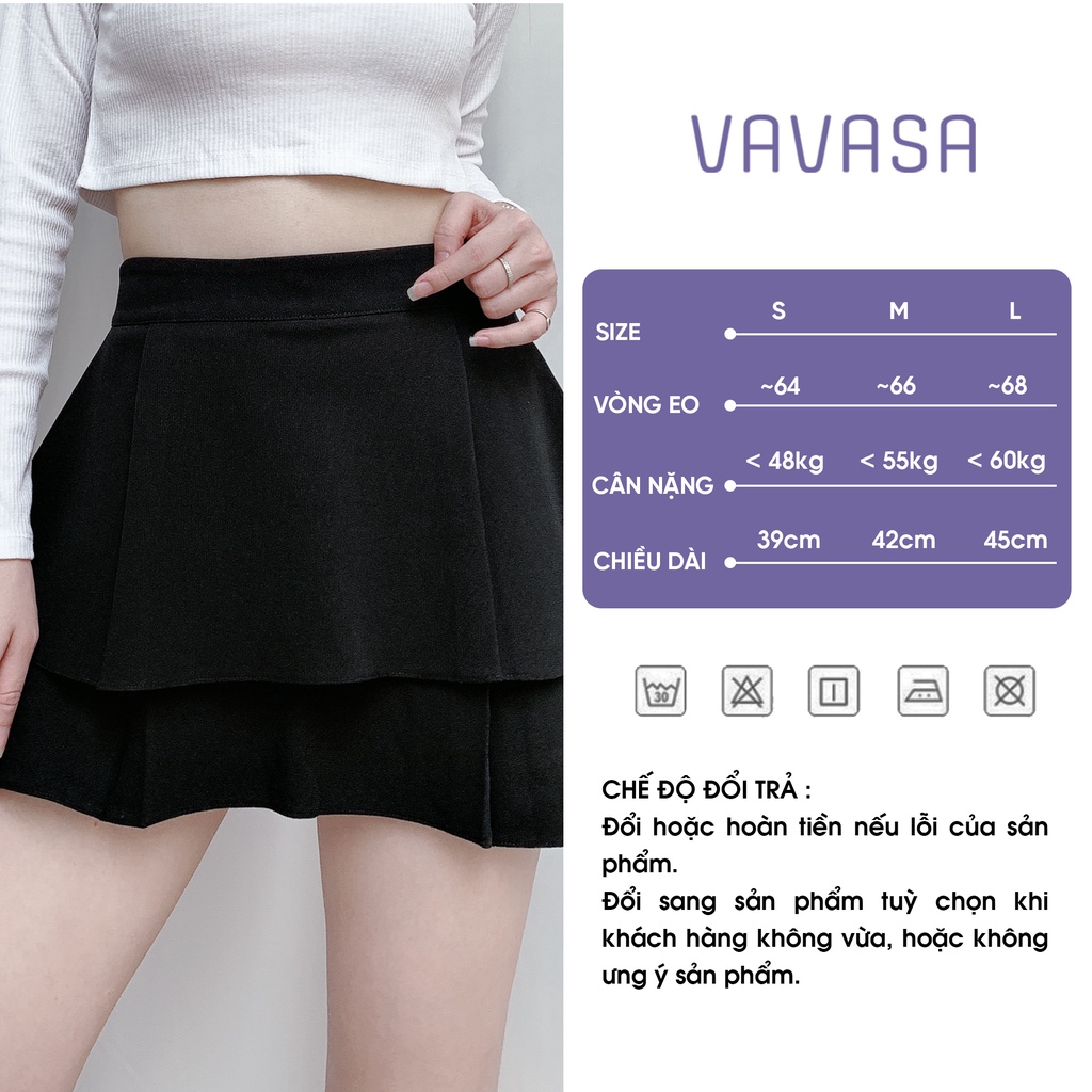 Chân váy 2 tầng ngắn đen có quần lót trong chống lộ dáng xòe ôm cạp chun lưng thun vải co giãn công sở VAVASA CV19 | BigBuy360 - bigbuy360.vn