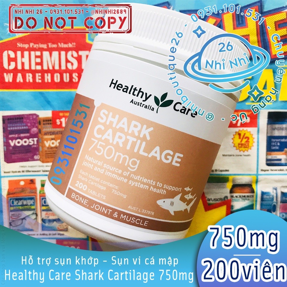 Sụn vi cá mập Healthy Care Shark Cartilage 750mg 🐋 200 viên