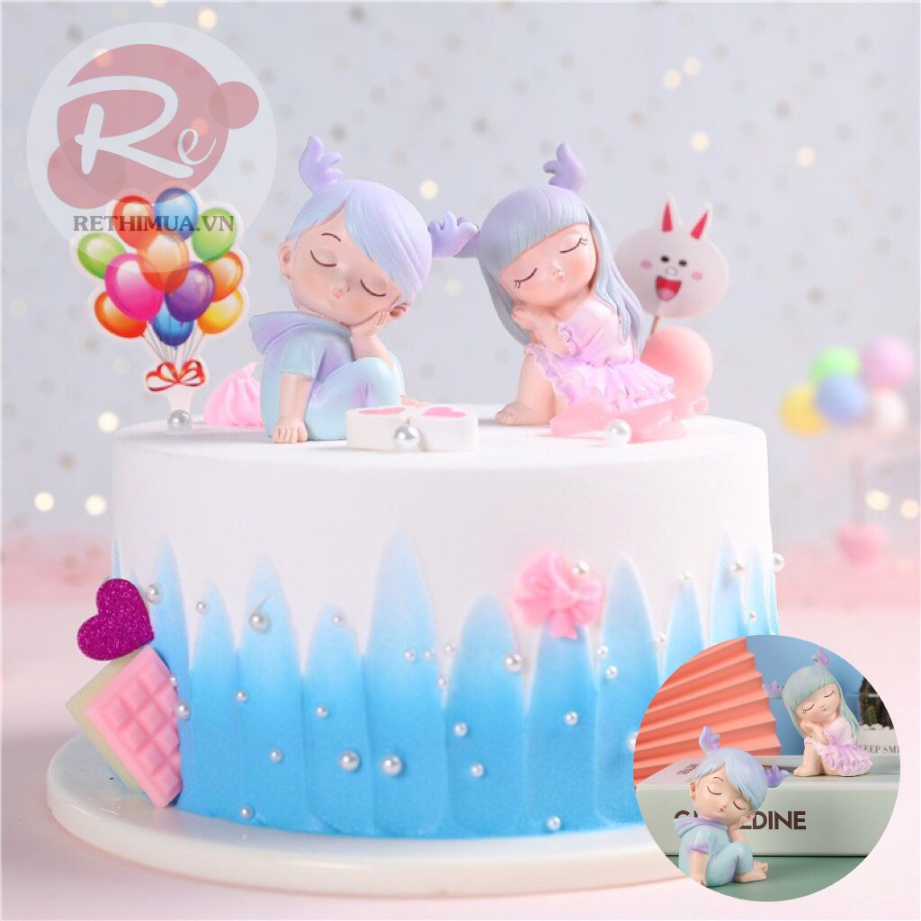 [SIÊU RẺ❤️] – Tượng Em bé hươu (1 Cặp) - Trang trí bánh sinh nhật bánh kem