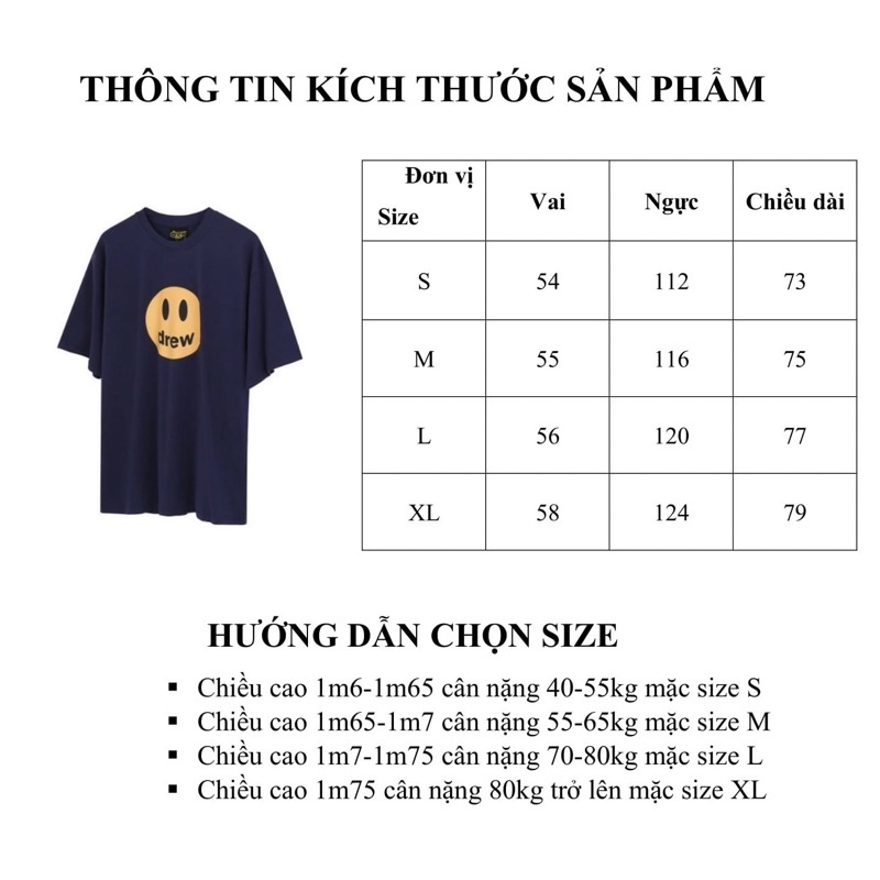 Áo thun DREW HOUSE Justin Bieber siêu cấp chuẩn form âu, Áo tee DREW mặt cười Matlux cotton oversiz