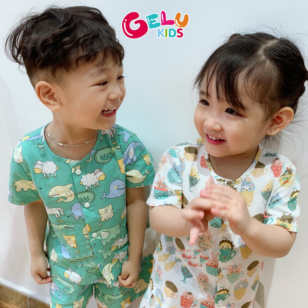 Bộ cộc tay cho bé GELU KIDS họa tiết chất liệu thô mềm mịn - SBU005