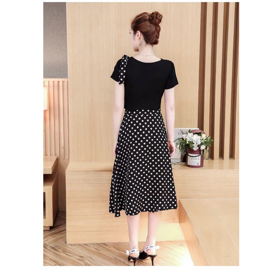 Giá Gốc - Đầm Đen Váy Chấm Bi Đắp Chéo | BigBuy360 - bigbuy360.vn