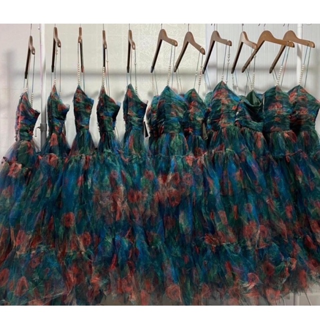 Váy thiết kế cao cấp xoè sang chảnh lụa organza Joven