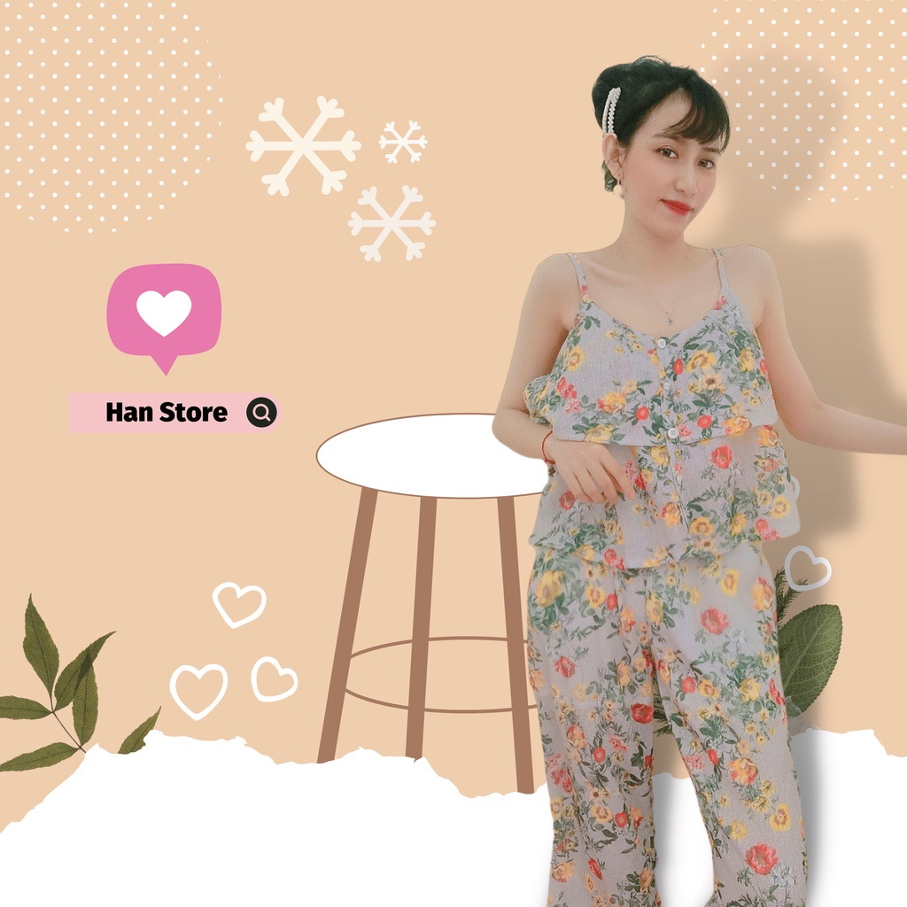 Đồ bộ mặc nhà áo dây, quần dài chất xô giấy, thời trang