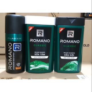 Combo 3 sản phẩm dầu gội 180g + sữa tắm 180g + xịt khử mùi Romano classic 150ml