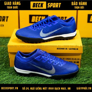 Giày Bóng Đá TQ Mercurial VaporX Xanh Biển Vạch Trắng Cổ Chun TF