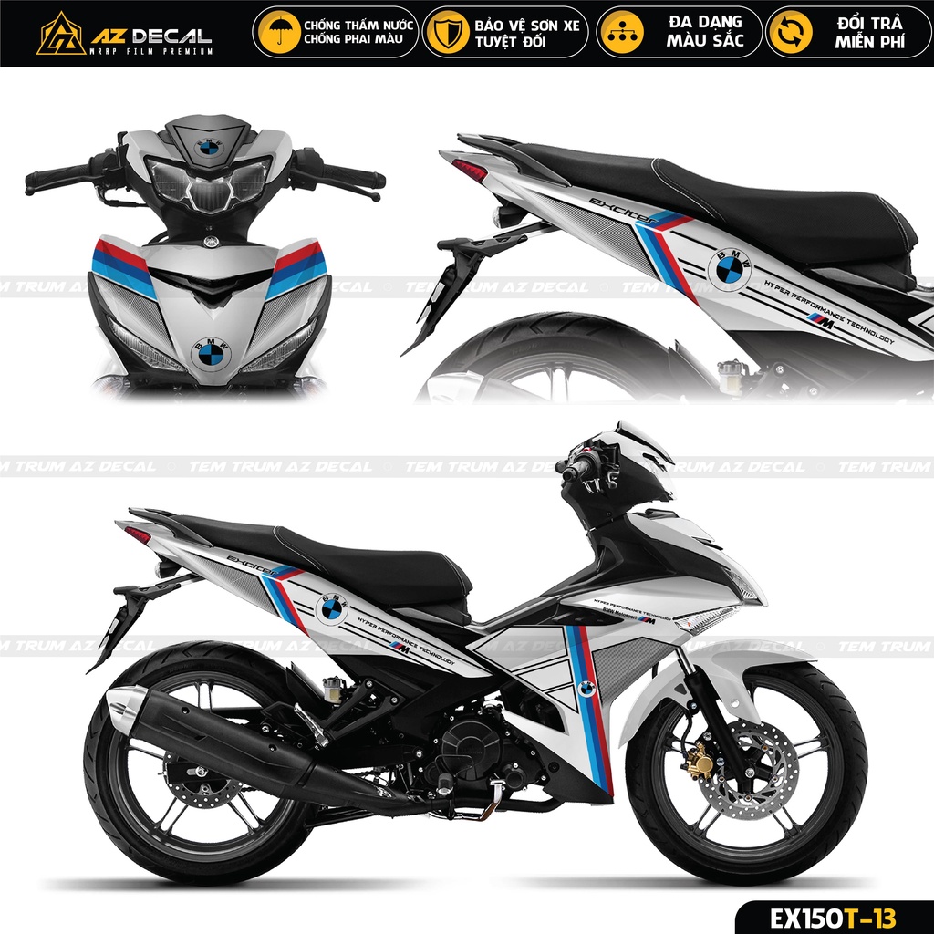 Tem Trùm Exciter 150 Mẫu Performance | EX150T-13 | Team Decal Dán Xe Máy Ex 150 Đẹp Màu Đen, Trắng, Xám