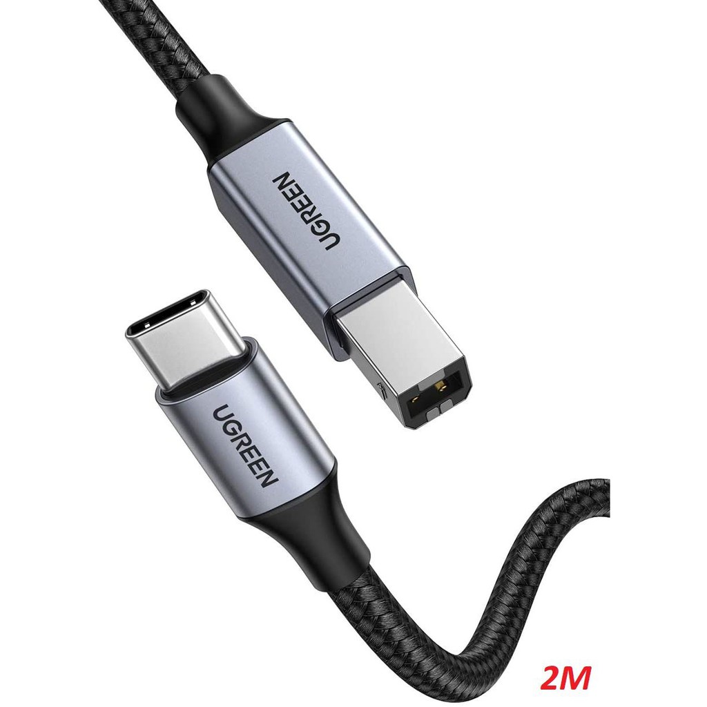 Ugreen 80805 1M màu xám cáp USB type C ra usb B 2.0 Printer US370