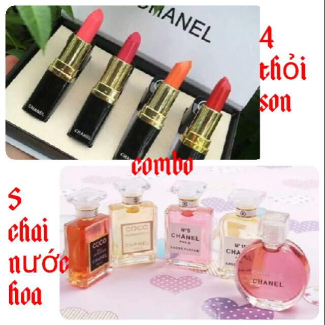 Combo bộ 4 thỏi son và 5 chai nước hoa
