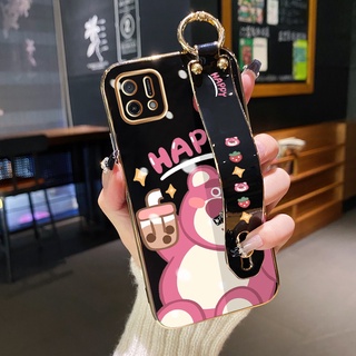 Ốp Điện Thoại Mềm Chống Sốc In Họa Tiết Gấu Kèm Dây Đeo Cổ Tay Cho OPPO A16K A16E