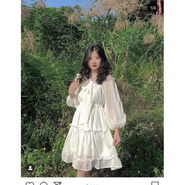 Váy trễ vai tiểu thư trắng 3 tầng nơ cổ nữ siêu dễ thương dự tiệc chất vải mềm mịn_VENUS | BigBuy360 - bigbuy360.vn