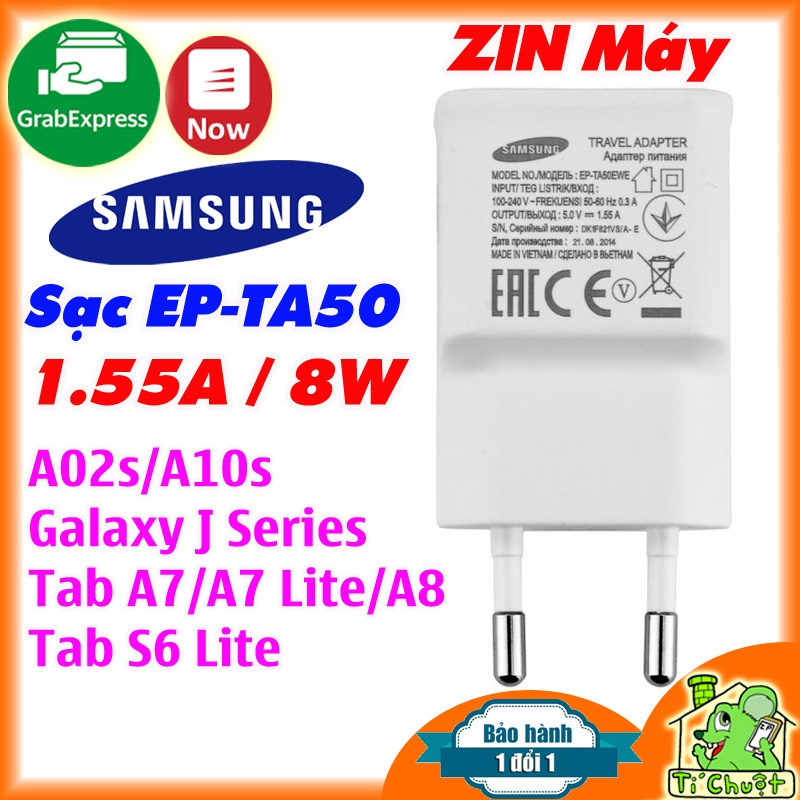 Củ Sạc Samsung 5V-1.55A EP-TA50 8W Chính Hãng Galaxy J Series- A02s/A10s- Tab A7/ A8/ S6 Lite