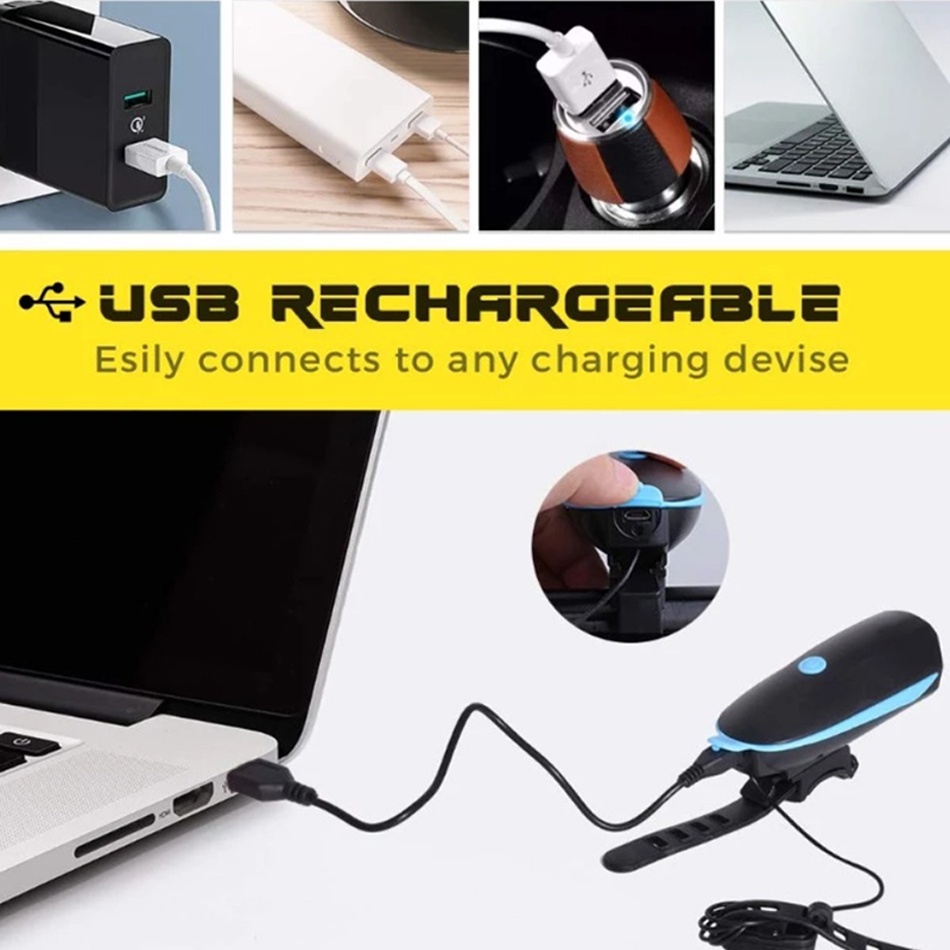 Đèn Pha Xe Đạp Chống Thấm Nước 3 Chế Độ Có Còi Sạc USB