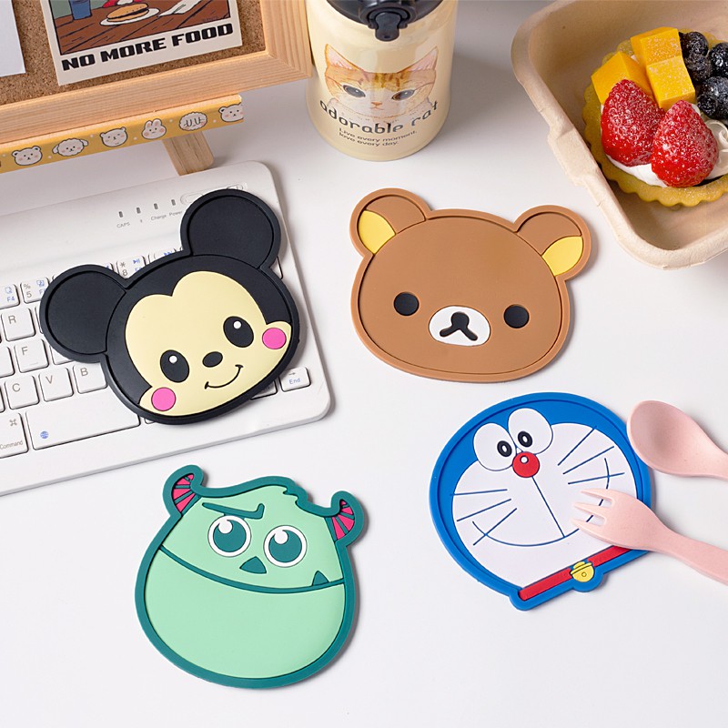 Miếng Lót Ly Chống Trượt Cách Nhiệt Bằng Silicon Họa Tiết Hoạt Hình Dễ Thương