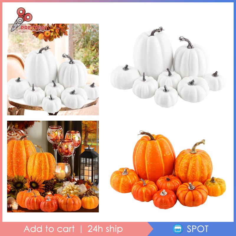 1 [Prettyia1] 8 Bí Ngô Nhân Tạo Trang Trí Bàn Tiệc Halloween