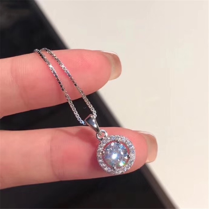 Bộ trang sức Bijoux CCAS228 gồm dây chuyền khuyên tai dạng xỏ nhẫn mạ bạc S925 đính viên đá zircon đám cưới cho nữ