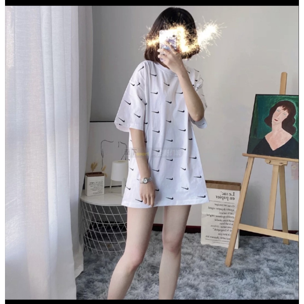 Áo thun tay lỡ họa tiết Nk in kín BIGOMALL - Áo phông nam nữ unisex Freesize Form Rộng 65kg