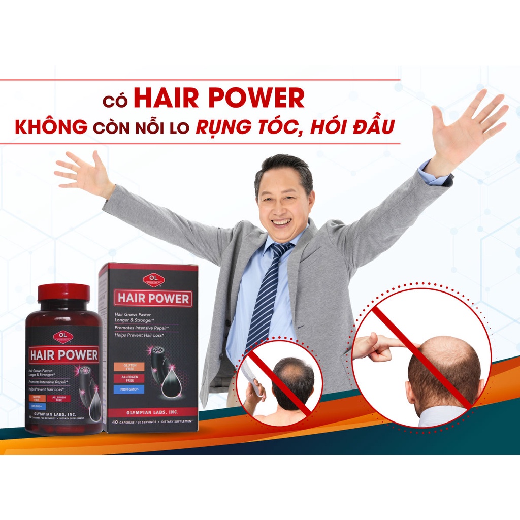 Viên Uống Mọc Tóc Hair Power Olympian Labs Giảm Gãy Rụng, Kích Thích Tóc Mọc Hiệu Quả 40 Viên