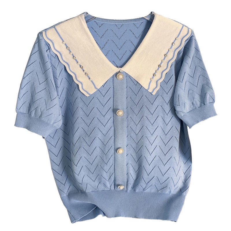 Áo Dệt Kim Mỏng Mùa Hè Khoét Lỗ Đính Kim Cương Phong Cách Mới Cho Nữ