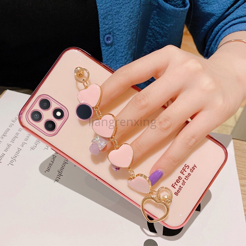 Ốp Điện Thoại Kết Cấu Sang Trọng Có Vòng Tay Trái Tim Cho realme c21y c21 c20 c25y