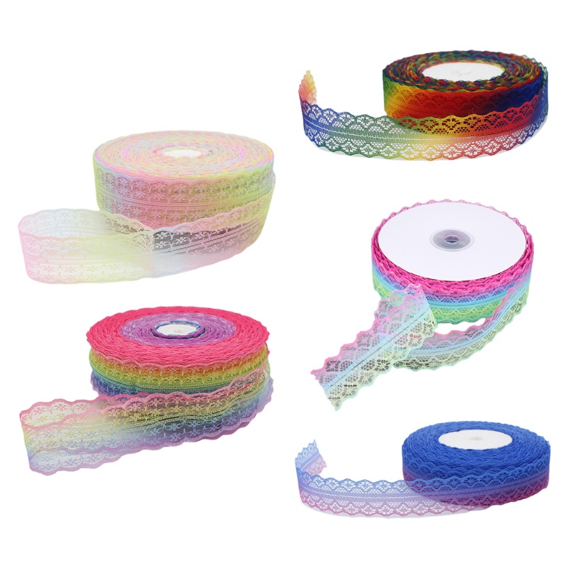 Cuộn Dây Ruy Băng Phối Ren Màu Sắc Gradient Dùng Làm Đồ Thủ Công Tiện Lợi