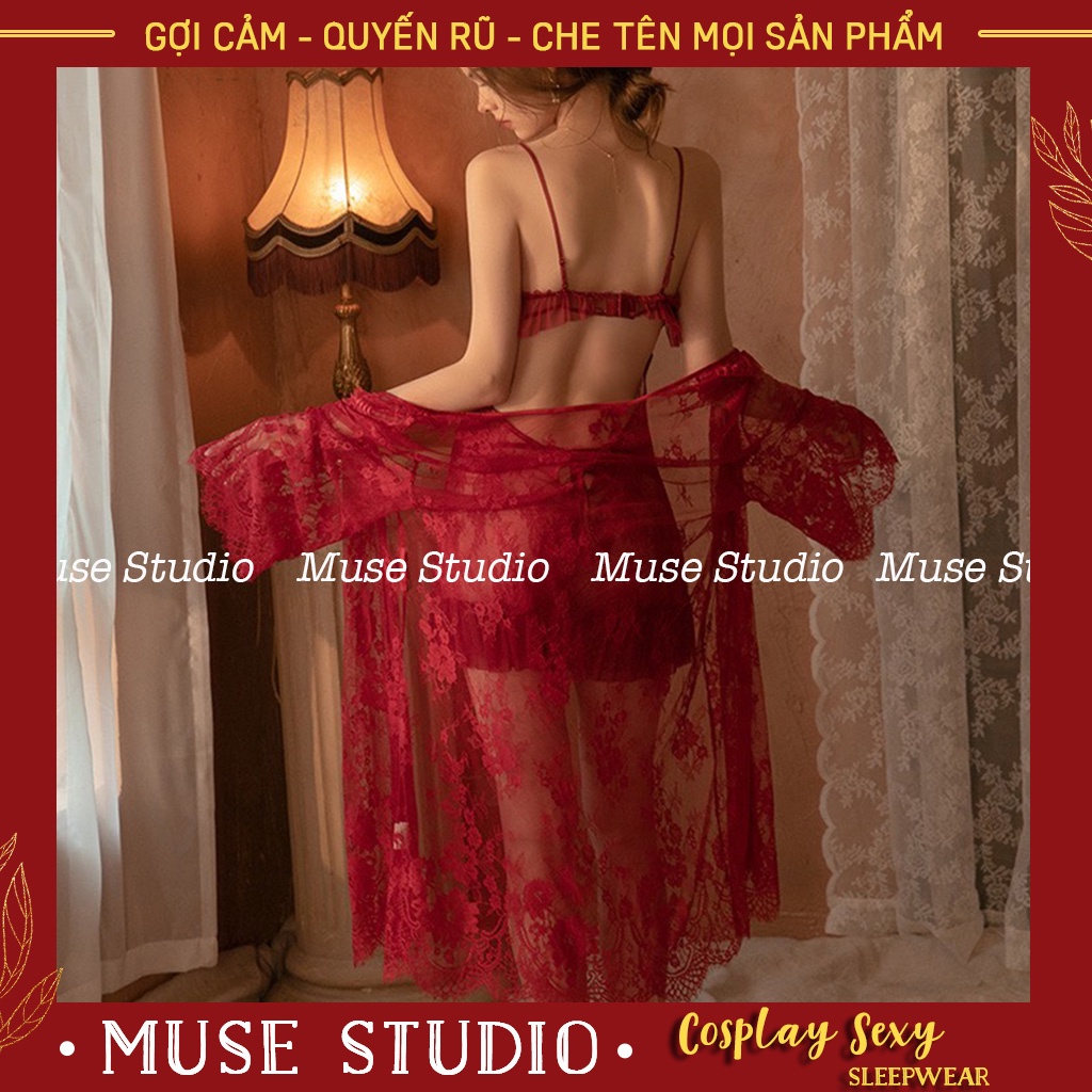 Áo choàng ngủ, Áo choàng tắm vải ren xuyên thấu mềm mại kèm đai (không kèm váy) MUSE STUDIO