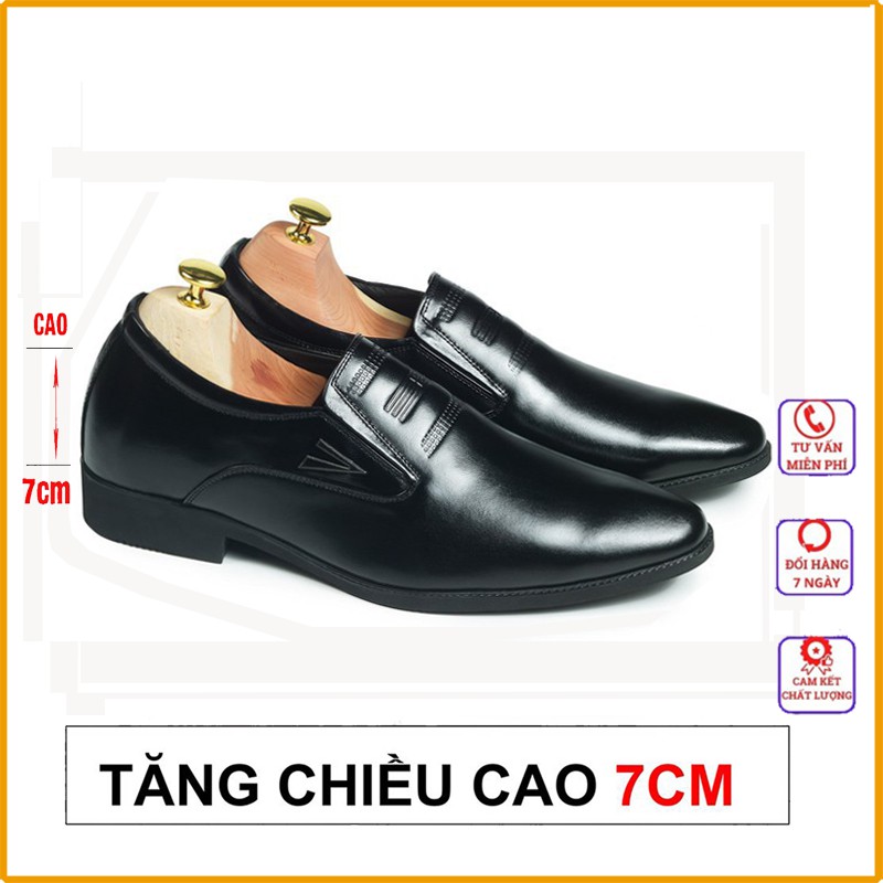 ( S90 ) Giày tây nam da bò tăng chiều cao 7cm - Không dây