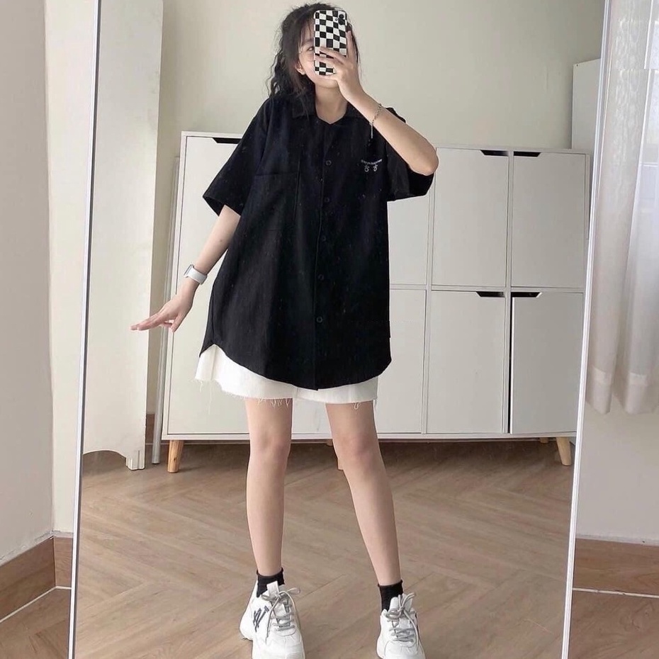 Áo sơ mi nữ cộc tay chữ hàn - áo sơ mi nữ cộc tay dáng rộng, in chữ hàn quốc SIÊU HOT | BigBuy360 - bigbuy360.vn