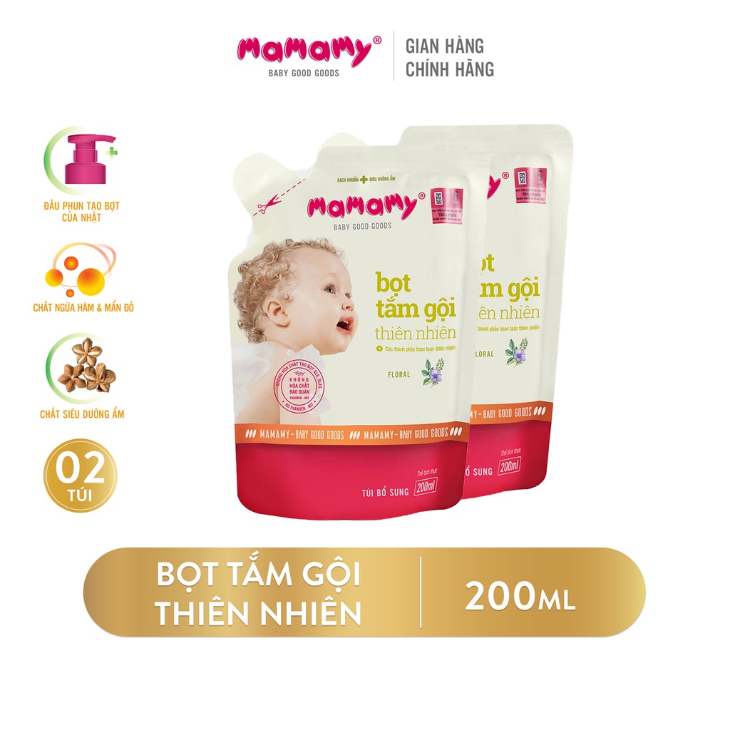 Bọt / sữa tắm gội cho bé Mamamy hương Floral 200ml - Combo 2 túi