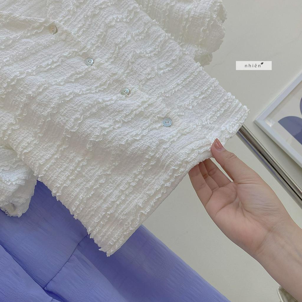 Áo kiểu nữ tay phồng - áo sơ mi trắng nữ họa tiết nhiennhienvintage BA314