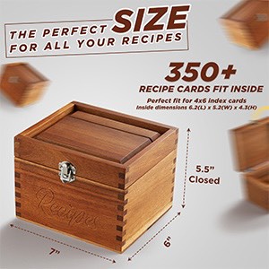 Hộp gỗ decor khắc chữ Recipes, đựng công thức nấu ăn, card, đồ dùng nhà bếp