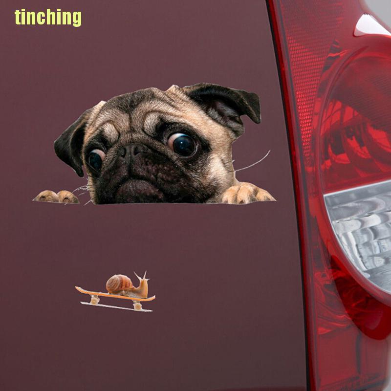 Miếng Dán Trang Trí Cửa Sổ Xe Hơi Hình Chó Pug 3D Dễ Thương
