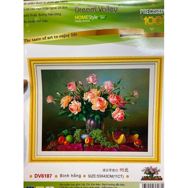Tranh thêu Chữ thập  Bình hoa khoe sắc  Dv6187  chưa thêu