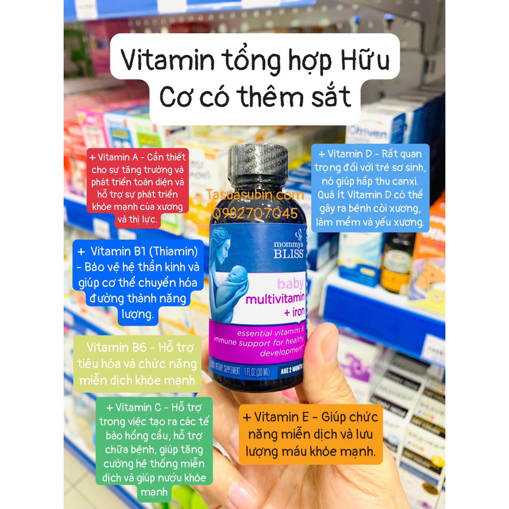 Vitamin Tổng Hợp Chứa Sắt hữu cơ Mommy's Bliss (Baby Multivitamin + Iron Organic Drop) - cho bé từ 2 tháng