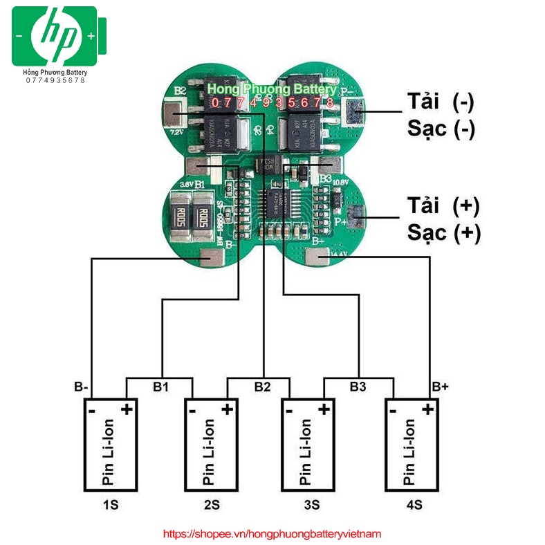 Mạch 4S 20A 14V  bảo vệ pin Lion [ HP Battery ]