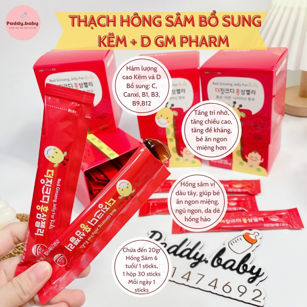Thạch hồng sâm hỗ trợ tăng chiều cao GM PHARM Hàn Quốc chứa Kẽm và vitamin D cho bé từ 8 tháng đến 13 tuổi [Hộp 30 gói]