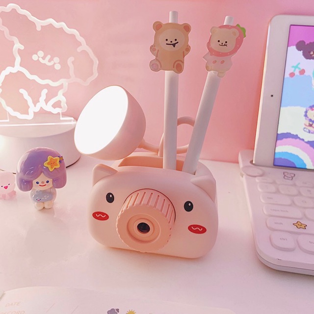 Đèn học led đèn decor sạc usb tích điện đa năng chuốt bút chì thân mềm xoay mẫu camera heo đáng yêu màu pastel
