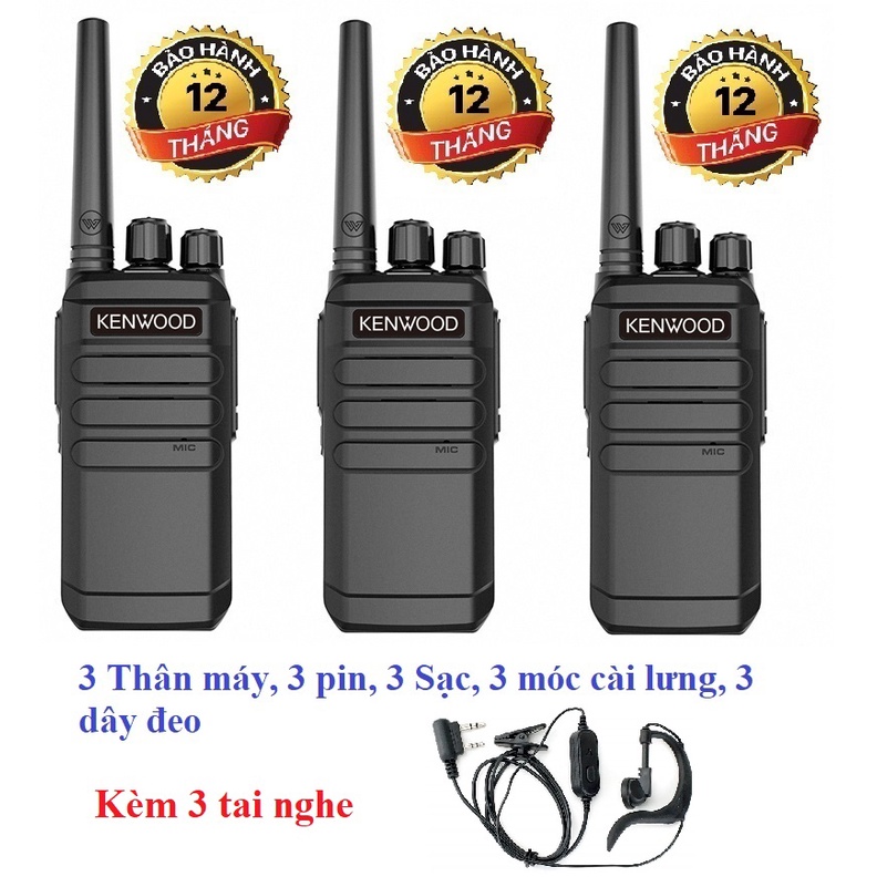 Bộ 3 Bộ đàm Kenwoodd TK6630 (Nhỏ gọn,Pin sử dụng trên 15 tiếng, Siêu bền bỉ, không lo bảo hành, cự ly liên lạc xa)