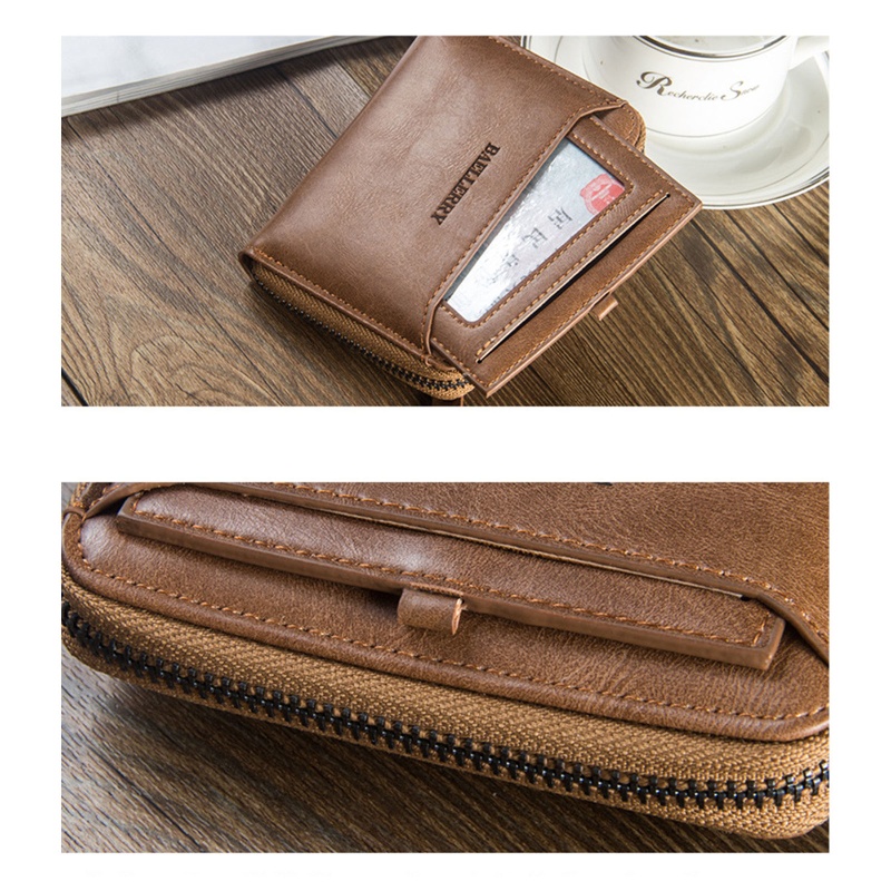 Ví Da PU Dáng Ngắn Có Khóa Kéo Phong Cách Vintage Cho Nam