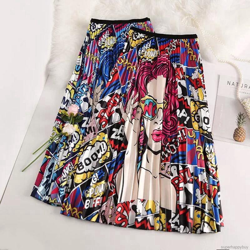 Chân váy dài chữ A họa tiết hoạt hình đáng yêu trẻ trung cho nữ