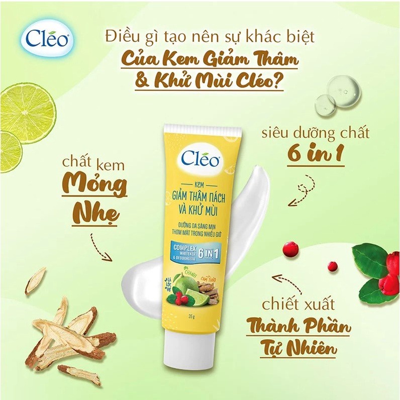 Kem Giảm Thâm Nách & Khử Mùi, Dưỡng Da Sáng Mịn CLEO Complex Whitener & Deodorizer 35g (Che tên sản phẩm khi giao hàng)