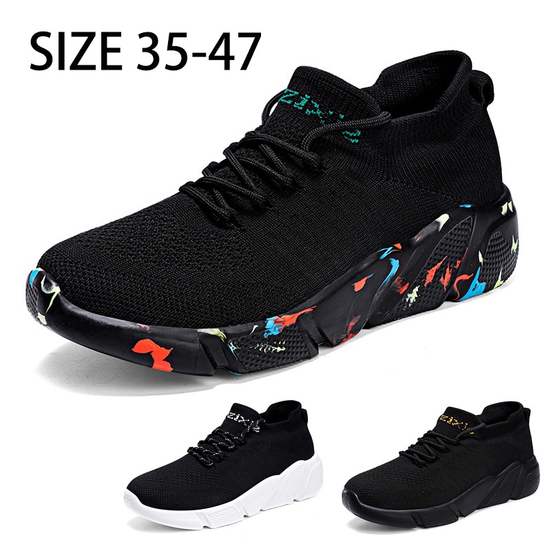 Giày Thể Thao Phối Lưới Siêu Nhẹ Thoáng Khí Size 35-47 Màu Đen Cho Nam Và Nữ