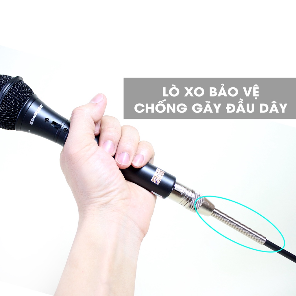 Micro karaoke có dây chính hãng Sunrise SM-959 hát nhẹ, thu âm hay mic kèm dây zin dài 8m chống gãy chất lượng nhôm bền