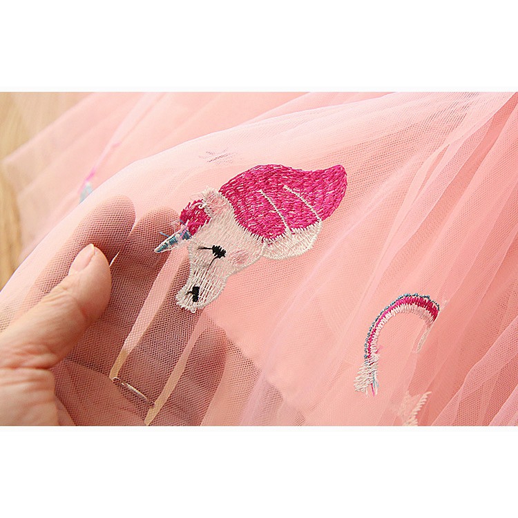 Đầm Xòe Công Chúa In Hình Kỳ Lân Hoạt Hình Dễ Thương Cho Bé Gái