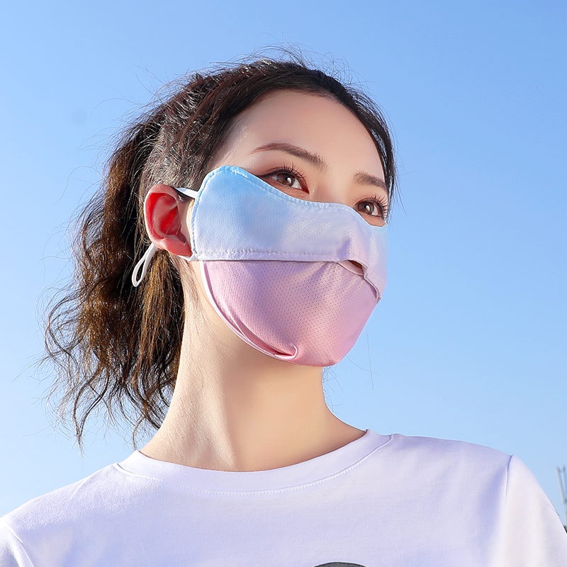 Khẩu Trang Lụa Mát Mỏng Màu Gradient Chống Nắng Thoáng Khí Thời Trang Cho Nữ