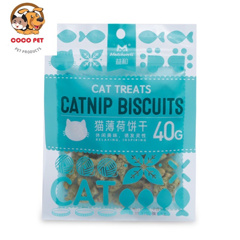 Bánh Quy Thưởng Catnip Hình Cá Giúp Tiêu Búi Lông, Viêm Răng, Hôi Miệng Cho Mèo Gói 40g