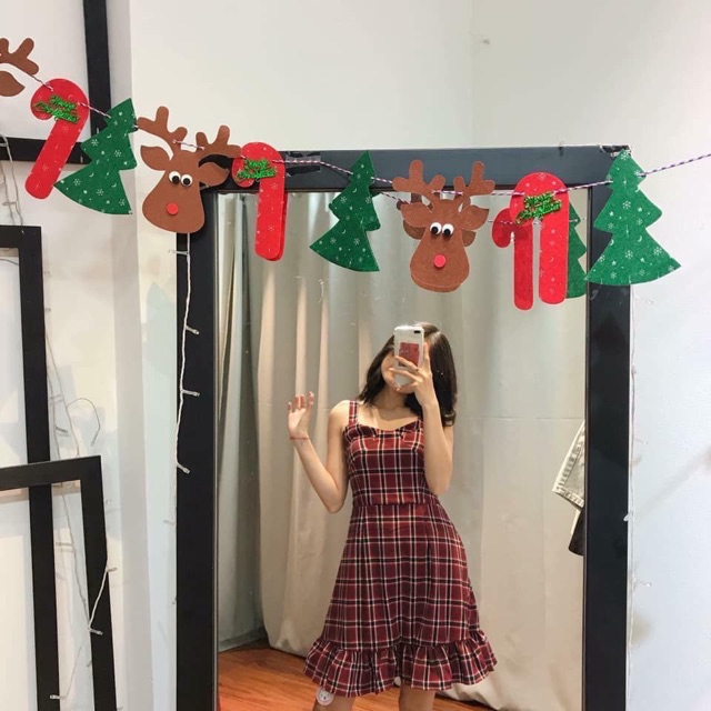 ĐẦM MARIKO CARO - ĐẦM 2 DÂY CARO ĐỎ SIÊU XINH